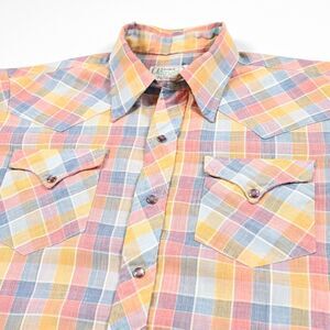 Vintage H Bar C Ranchwear Pearl Snap Shirt Mens 16.5x35 (XL) Pastel Long Tail‎